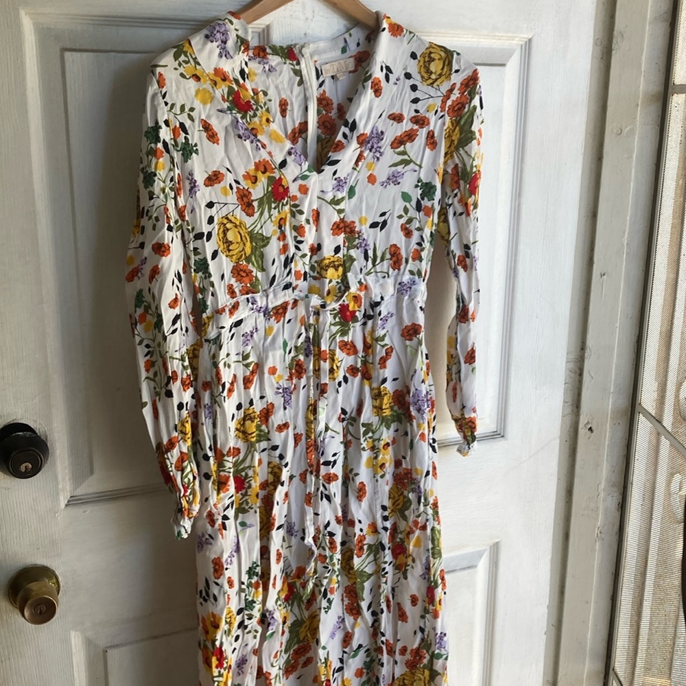 Pink and Orange Pleated Sundress with Bishop Sleeves